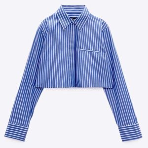 Zara striped crop poplin button up collared shirt